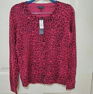 Talbots Red Wine Cheetah Cardigan